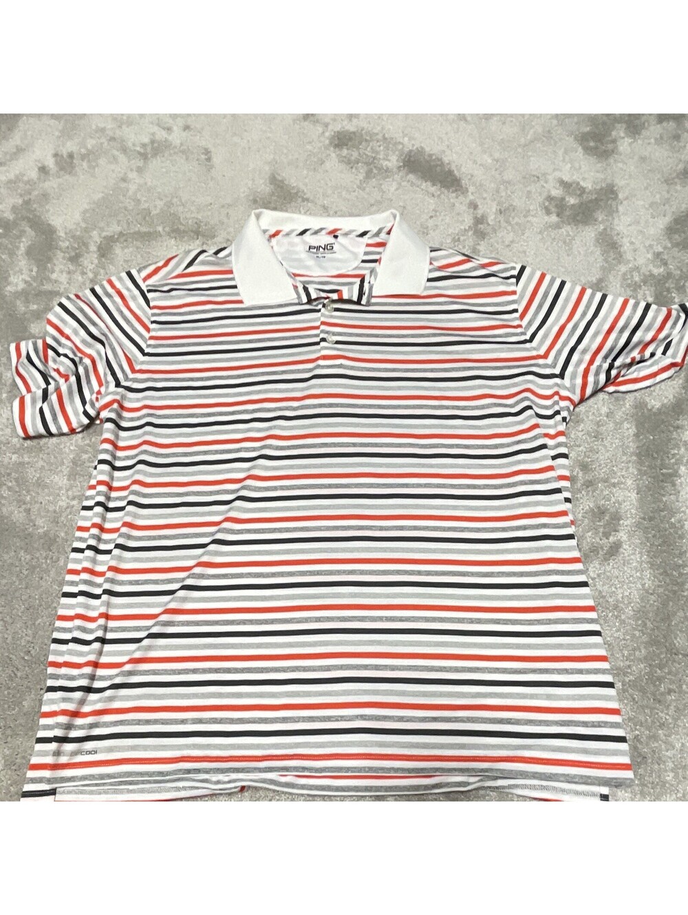 PING Men's Striped Golf Polo Shirt XL Short Sleeve Collared Button White/Gray